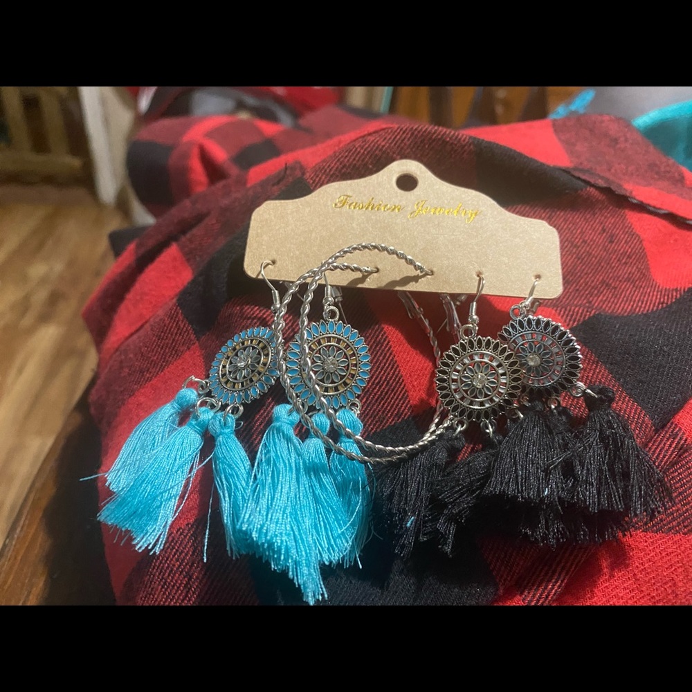Set of 3 bohemian earrings tassels
